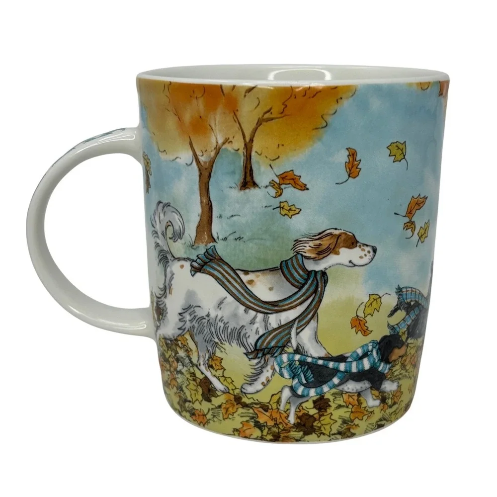 Pier 1 Park Avenue Puppies 22oz Dog Mug Stoneware‎ Autumn Dogs Coffee Tea Cup
